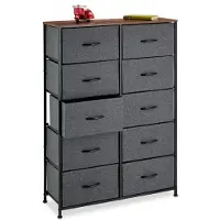 B2X Kommode mit 10 Stoffschubladen, Metallgestell, Holzoptik-Ablage, 31x17,5x121 cm