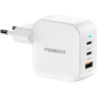 FoneKit PD 70W Wall Charger, USB-C + USB-C + USB-A, white