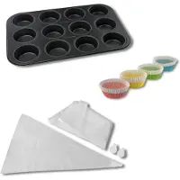 Zenker Ensemble 3 Teile Spezial Muffins - - Form 12 Vertiefungen, 100 Papierförmchen und 20 Spritzbeutel