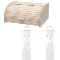 Fackelmann 3er-Set Brotutensilien mit Holzbrotkasten und 2 Baumwoll-Aufbewahrungsbeuteln Boissellerie