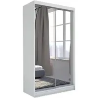 Beautysofa Schwebetürenschrank DEBRA II 120cm - 2-türig Kleiderschrank, Garderobe, Schrank mit Spiegeln, Kleiderstang & 2 Schubladen, Farbe: Weiß