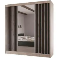 Beautysofa Schiebetürenschrank LICO II - 200cm Kleiderschrank mit Spiegel & Schubladen & Lamellen (Sonoma + Schwarz)