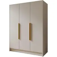 Beautysofa Drehtürenschrank PAVIA 150 cm Moderner Kleiderschrank mit glatten Türen, Kaschmir mit goldene Griffe