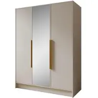 Beautysofa Drehtürenschrank LARO 150 cm Moderner Kleiderschrank mit Spiegel und glatten Türen, Kaschmir mit goldene Griffe