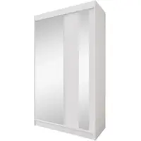 Beautysofa GAJA II Schwebetürenschrank 120 cm mit Spiegel – Kleiderschrank 2-türig, Schlafzimmer Schrank, Weiß/Weiß mit zwei Schubladen