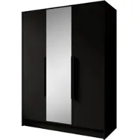 Beautysofa Drehtürenschrank LARO 150 cm Moderner Kleiderschrank mit Spiegel und glatten Türen, Schwarz mit schwarze Griffe