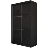 Beautysofa | Kleiderschrank 120 cm VIVA II Schwarz, Schrank mit Schubladen, Schiebetüren Lacobel-Glas, Garderobenstange und Einlegeböden