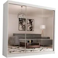 Beautysofa Schwebetürenschrank DEBRA II 240 cm - 3-türig Kleiderschrank, Garderobe, Schrank mit Spiegeln, Kleiderstang & 4 Schubladen, Farbe: Weiß
