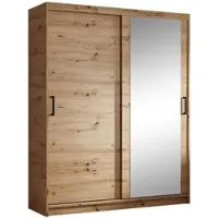 Beautysofa | Schwebetürenschrank HELA 160 cm Eiche Artisan – 2-türig Moderner Kleiderschrank mit Spiegel und Schiebetüren