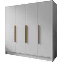 Beautysofa Drehtürenschrank PAVIA 200 cm Moderner Kleiderschrank mit glatten Türen, Weiß mit goldene Griffe