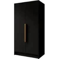 Beautysofa Drehtürenschrank PAVIA 100 cm Moderner Kleiderschrank mit glatten Türen, Schwarz mit goldene Griffe
