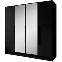 Beautysofa Drehtürenschrank LARO 200 cm Moderner Kleiderschrank mit Spiegel und glatten Türen, Schwarz mit schwarze Griffe