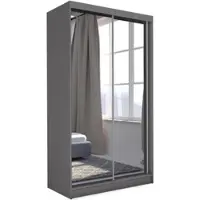Beautysofa Schwebetürenschrank DEBRA II 120cm - 2-türig Kleiderschrank, Garderobe, Schrank mit Spiegeln, Kleiderstang & 2 Schubladen, Farbe: Graphit