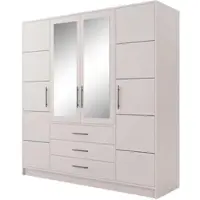 Beautysofa | BALI D4 Kaschmir Kleiderschrank mit Spiegel 196x200 cm, Drehtürenschrank 4-türiger, 3 Schubladen und Kleiderstange, moderner Schrank