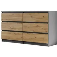 Beautysofa Kommode LEMON 140 cm Anthrazit/Artisan– Modernes Sideboard mit 6 Schubladen grifflos, Highboard für Schlafzimmer, Wohnzimmer & Flur
