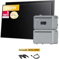 Growatt NEXA 2000 All-in-One Speicher für Balkonkraftwerke, mit 2 x 480Wp Sunpro BC Bifazial Full Black Solarmodul, by Powerness - 4096Wh / Selbstabholung