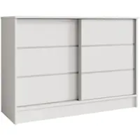 Beautysofa Kommode MIRELA 120 cm Weiß/Weiß, Sideboard mit 2 Schiebetüren, Highboard mit dekorativen Zierleisten, Moderne Anrichte, Viel Stauraum