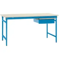 Manuflex BB5247.5012 Komplett-Beistelltisch BASIS stationär mit Kunststoff-Platte + Einzelschubfach, BxTxH: 1250 x 800 x 780 mm Licht-Blau (RAL 5012)