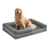 Songmics Orthopädisches Hundebett, Hundekissen, Hundekorb, weiche Polsterung, Hundesofa, erhöhte Ränder, Bezug abnehmbar und waschbar, 106 x 71 x 18 cm, rutschfeste Unterseite, hellgrau PGW077G02V1