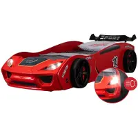 Coemo Autobett Dream Racer Kinderbett im Rennauto-Design mit Lattenrost 90x200, Spoiler Spielbett Rot