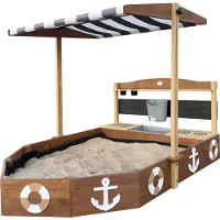 Axi Dora Sandkasten Boot / Schiff aus Holz | Sandkastenschiff in Anthrazit & Braun mit Spielküche, Kreidetafel und zwei Pflanzkästen | Sandkastenboot | 160x100x110 cm
