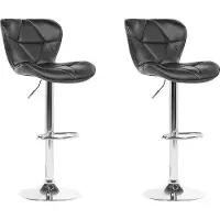Beliani Barhocker Schwarz Kunstleder Höhenverstellbar Drehbar mit Hoher Rückenlehne Silbernes Metallgestell Fußstütze Modern Kücheninsel Küchenbar