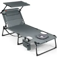 Homecall Sonnenliege klappbar mit Gesichtsaussparung – verstellbare Garten- und Campingliege bis 180 kg belastbar, dunkelgrau