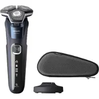 Philips SHAVER Series 5000 S5885/35 Elektrischer Nass- und Trockenrasierer, Rotationstrasierer, Blau, SteelPrecision blades, Tasten, LED, SH71