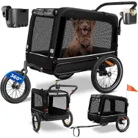 Kesser Hundeanhänger Boxer 3-in-1 Hundebuggy & Jogger Fahrradanhänger groß ca. 240 Liter Volumen, gefedert, 360° Grad Vorderrad, 600D Oxford Canvas, SmartSpace Concept, maximale Belastbarkeit: 40 kg