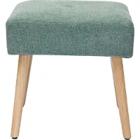Miliboo - Niedriger Hocker aus Stoff mit strukturiertem Samteffekt in Seladongrün und hellem Massivholz H46 cm GUESTA