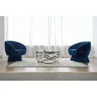 SalesFever Couchtisch Ø 80 cm | Tischplatte Sicherheitsglas 8 mm | Gestell rostfreier Edelstahl | B 80 x T 80 x H 42 cm | silber – klar