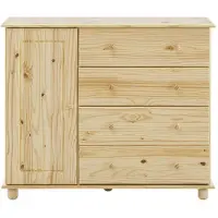 SIT Möbel Kommode mit 4 Schubladen, 1 Tür | Kiefer-Holz massiv | natur | B 121 x T 43 x H 102 cm | 19000-64 | Serie KOMMODE