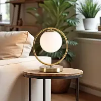 LumenXL Goldene Design-Tischleuchte mit Milchglas - Gene