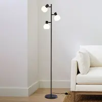 LumenXL 3-flammige Stehlampe Pieta in Schwarz mit milchweißem Glas - schwenkbar