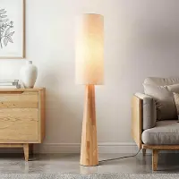 LumenXL Stehlampe Haku mit cremefarbenem Stoffschirm - Holz