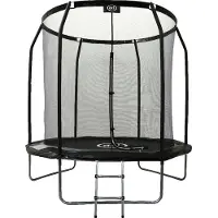 Axi Houston Trampolin rund mit Netz Ø 244 cm in Schwarz | Onground Trampolin 8ft für Kinder mit Umrandung, Leiter & Sicherheitsnetz | Für den Garten