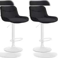 Décoshop26 - Set aus 2 Barhockern x1 mit Ziernähten in schwarzem Stoff weißem Metallfuß in Trompetenform 10_0004462