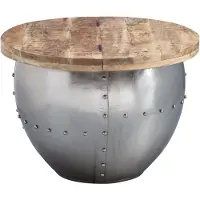 Wohnling Couchtisch Mango Massivholz / Metall 60x43x60 cm Industrial Style Rund Wohnzimmertisch mit Stauraum Moderner Loungetisch Sofatisch Silber