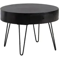 Wohnling Couchtisch Mango Massivholz Metall Rund 60x60x43cm mit Schublade