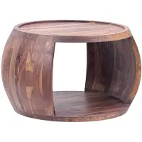 Wohnling Couchtisch Sheesham Massivholz rund 60 cm x 50 cm x 40 cm · Wohnzimmertisch mit Ablagefach · Handgefertigt aus Echtholz im Landhaus Design