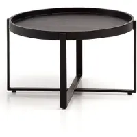 Wohnling Couchtisch 60x60x35 cm Mango Massivholz / Metall Schwarz Sofatisch Rund Wohnzimmertisch mit erhöhtem Rand Industrial Kaffeetisch Wohnzimmer