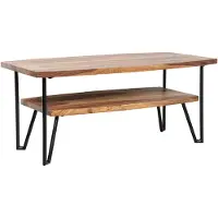 Wohnling Couchtisch 90x50x40 cm Sheesham Massivholz / Metall Sofatisch Rechteckig Wohnzimmertisch Kaffeetisch mit Stauraum Holztisch Wohnzimmer