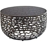 Wohnling Couchtisch Aluminium Glas 60cm Schwarz Runder Wohnzimmertisch Sofatisch Moderner Loungetisch Gitteroptik Beistelltisch Wohnzimmer Handmade