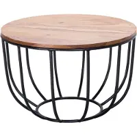 Wohnling Couchtisch WL5.677 60x39x60 cm Sheesham Massivholz / Metall Korbtisch Sofatisch Wohnzimmertisch Rund Stubentisch Industrial Braun Holztisch
