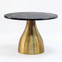 Wohnling Couchtisch Metall mit schwarzer Marmor Tischplatte 60cm Rund Wohnzimmertisch Aluminium Gold Sofatisch Alu Loungetisch Beistelltisch Handmade