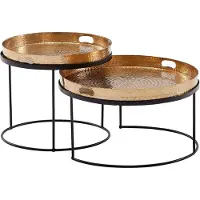 Wohnling Couchtisch 2er Set Rund Metall Gold Schwarz Hammerschlag Tablett