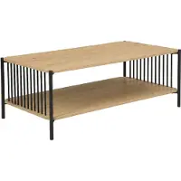 Wohnling Couchtisch 110x60cm Eiche Optik Rechteckig Sofatisch Metall Wohnzimmertisch Ablage Loungetisch Stauraum Beistelltisch Kaffeetisch
