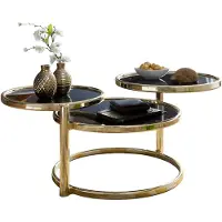 Wohnling Couchtisch mit 3 Tischplatten Schwarz / Gold 58 x 43 x 58 cm Beistelltisch Rund Wohnzimmertisch Glas / Metall Designer Glastisch Sofatisch