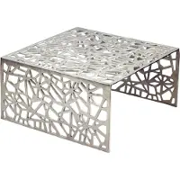 Wohnling Couchtisch Aluminium Silber 60cm Quadratischer Sofatisch Metall Wohnzimmertisch Alu Muster Tisch Loungetisch Beistelltisch Handmade
