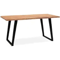 Wohnling Esszimmertisch 180x90x76 cm Akazie Massivholz / Metall Esstisch Baumkante Küchentisch Massiv mit U-Beinen in Schwarz Holztisch Speisetisch